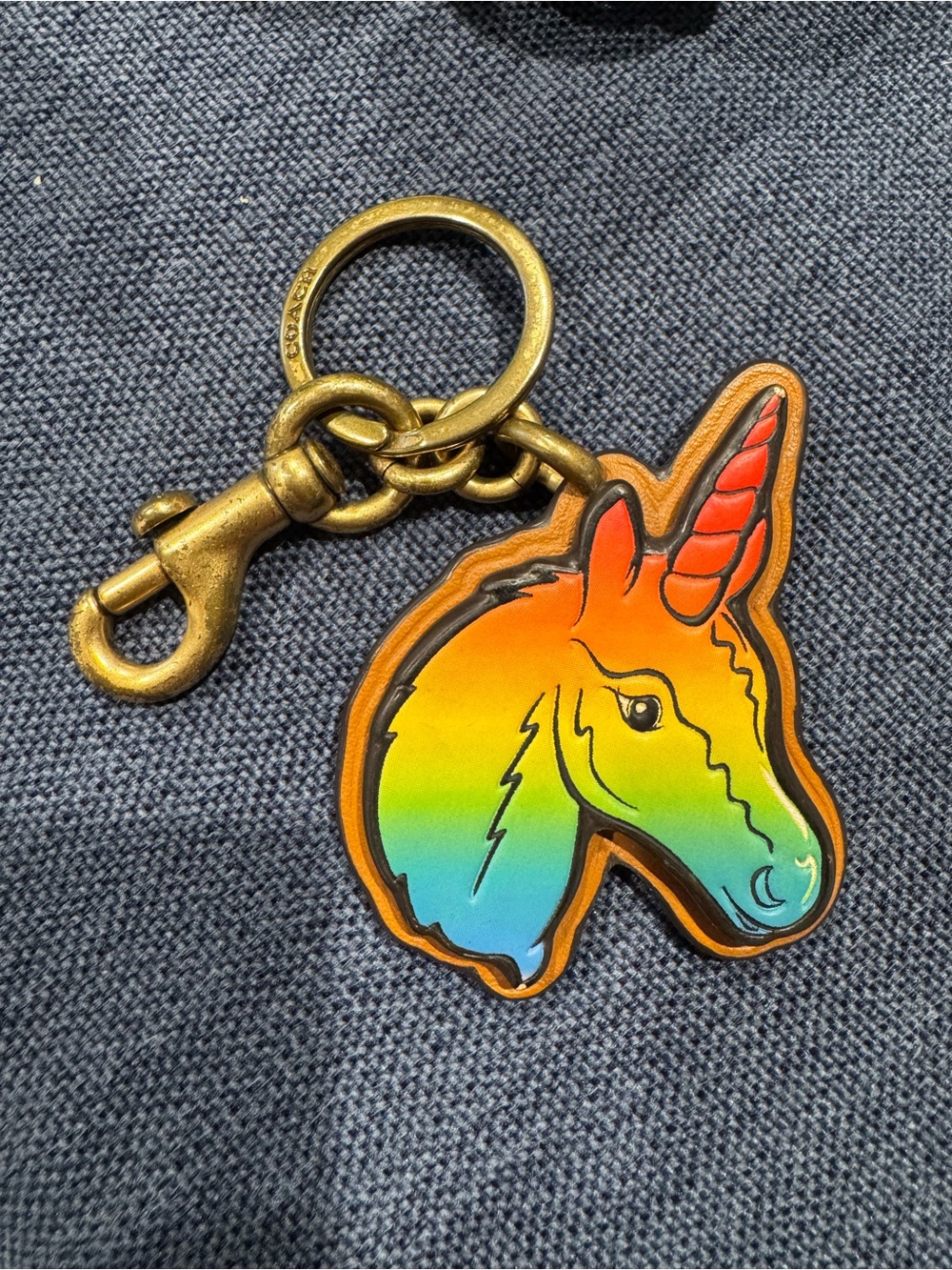 Coach Pride Rainbow Unicorn Leather Key Fob/Bag Charm